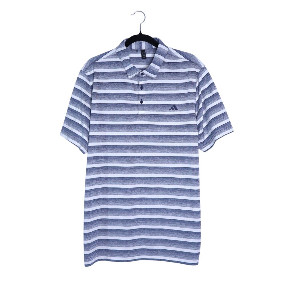 ADIDAS Striped Polo Shirt Navy Two Color Short Sleeve Golf Tee Active Men's XL
